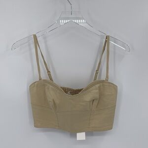 Jonathan Simkhai Amelie bustier tank shirt top crop smocked wheat tan new 4